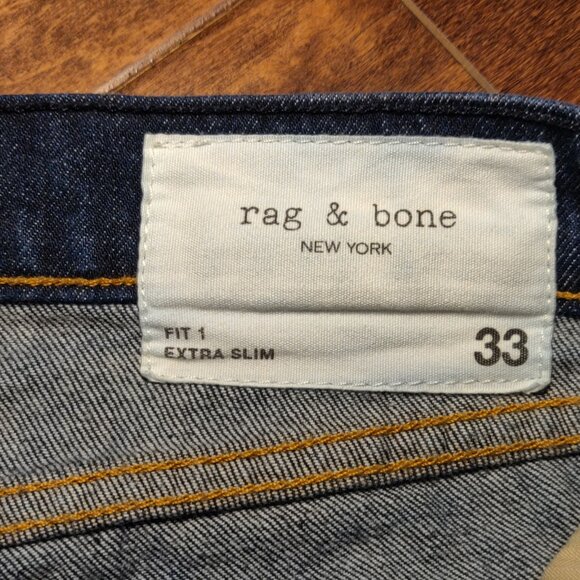 Rag & bone Fit 1 Extra Slim Indigo Rinse Selvedge Men's SIZE 33 - Picture 2 of 7